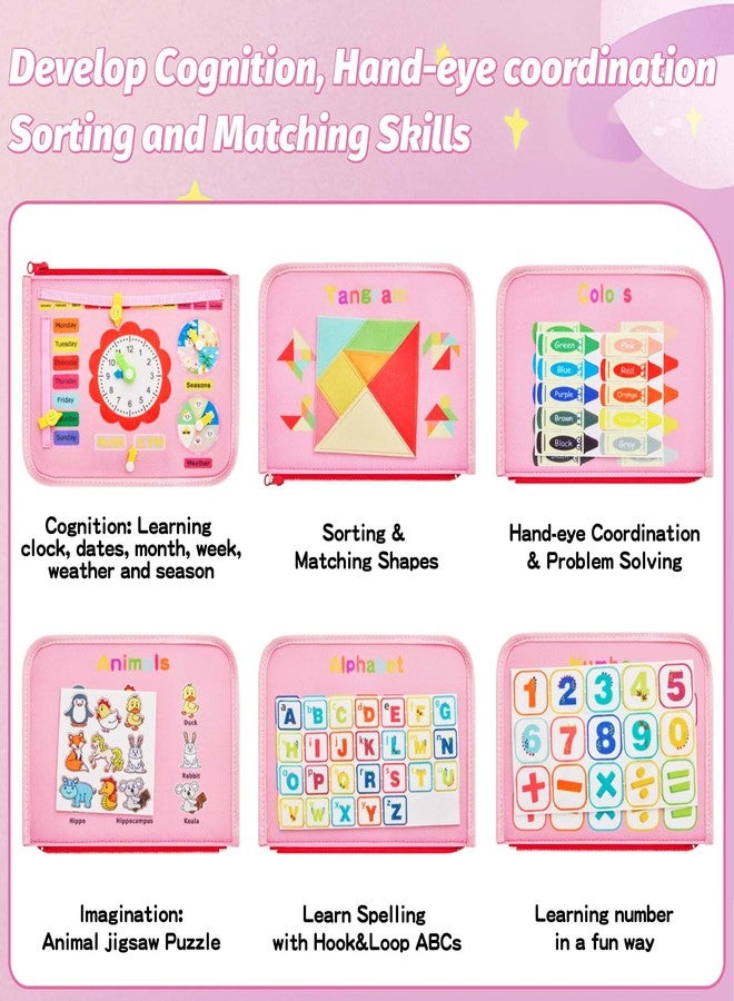 Yeeeasy Montessori Busy Board for Toddlers 1-4 Years Old - Sensory Educational Toy for Fine Motor Skills, Travel-Friendly Activity Book, for Boys & Girls, Pink - Image 3